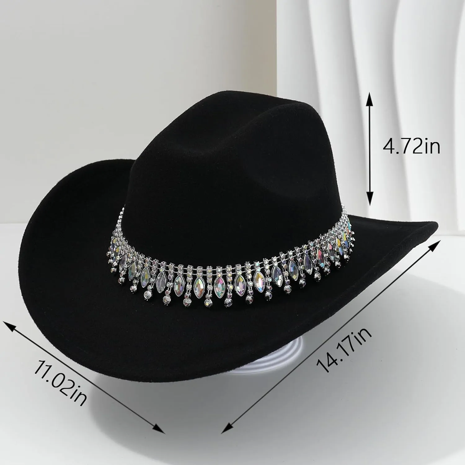 Shiny Rhinestone Women's Cowgirl Hat Western Cowboy Retro Panama Unisex Sequin Wide Brim Hat