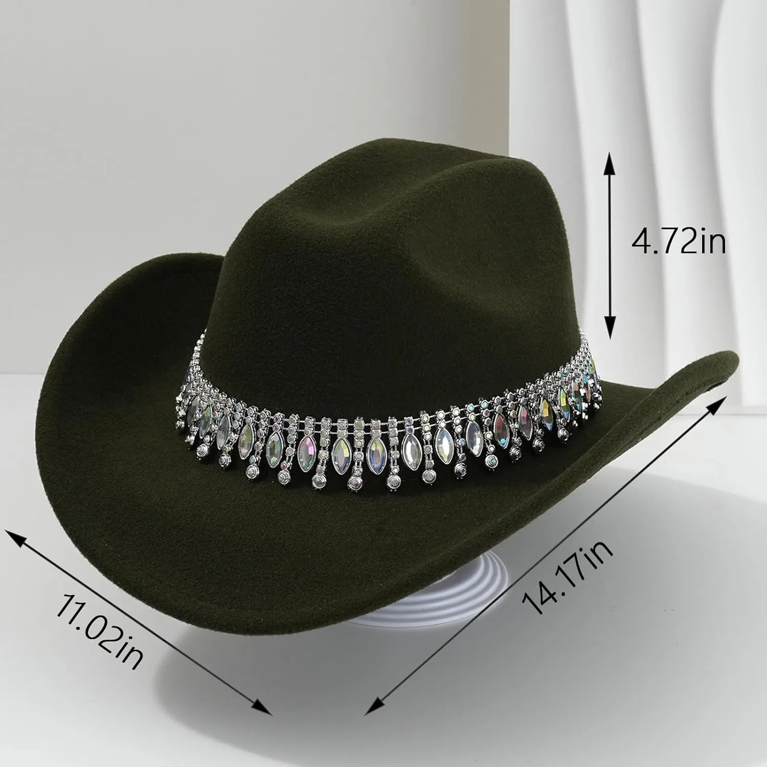 Shiny Rhinestone Women's Cowgirl Hat Western Cowboy Retro Panama Unisex Sequin Wide Brim Hat
