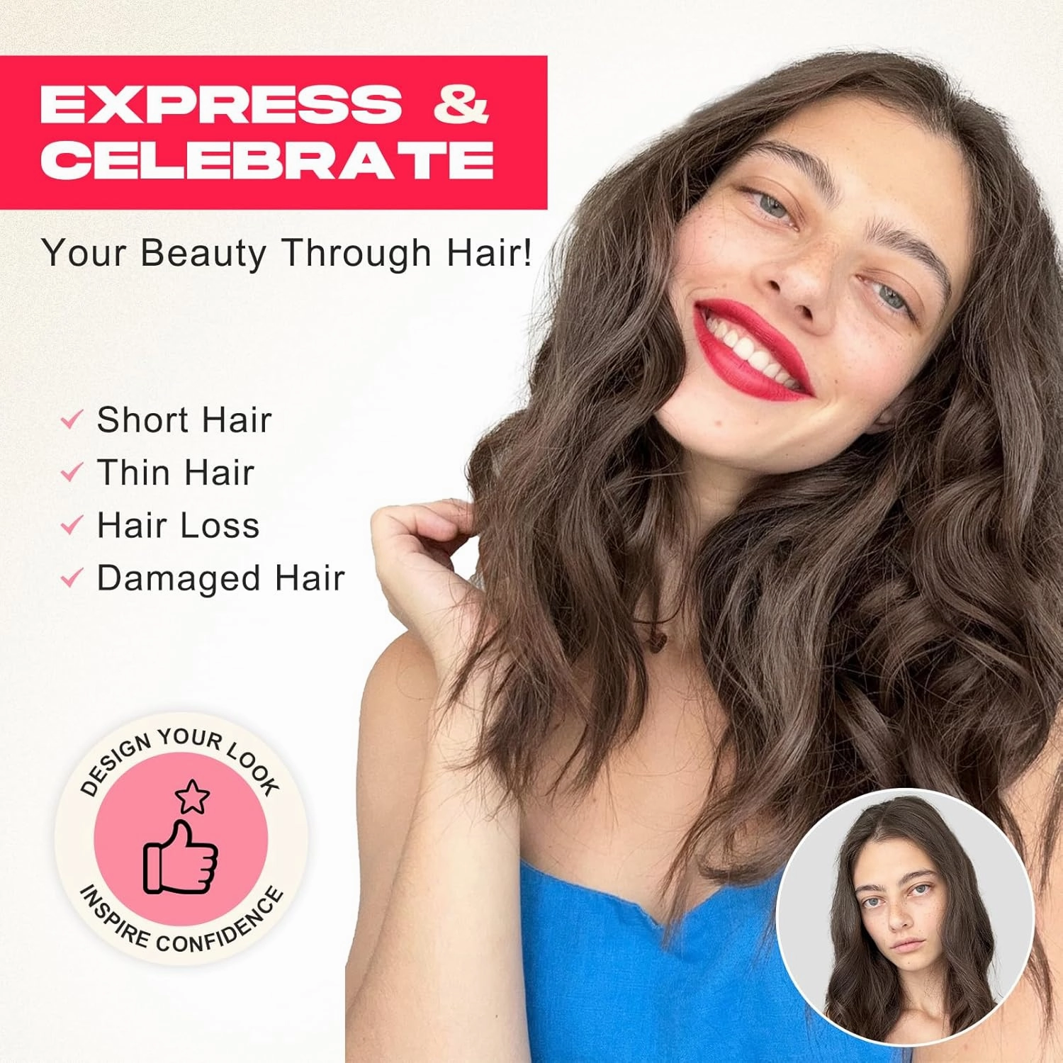 Short Clip in Hair Extensions, 14" Beach Wave Brown Hairpiece - 4PCS Natural Soft Synthetic Hair - Light Brown