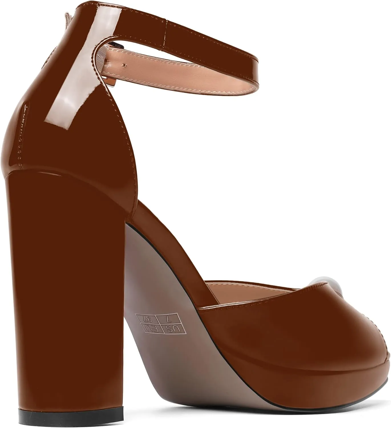 SHOWFOREST Womens Dating Peep Toe Platform Dress Patent Buckle Adjustable Strap Block High Heel Pumps Shoes 4 Inch