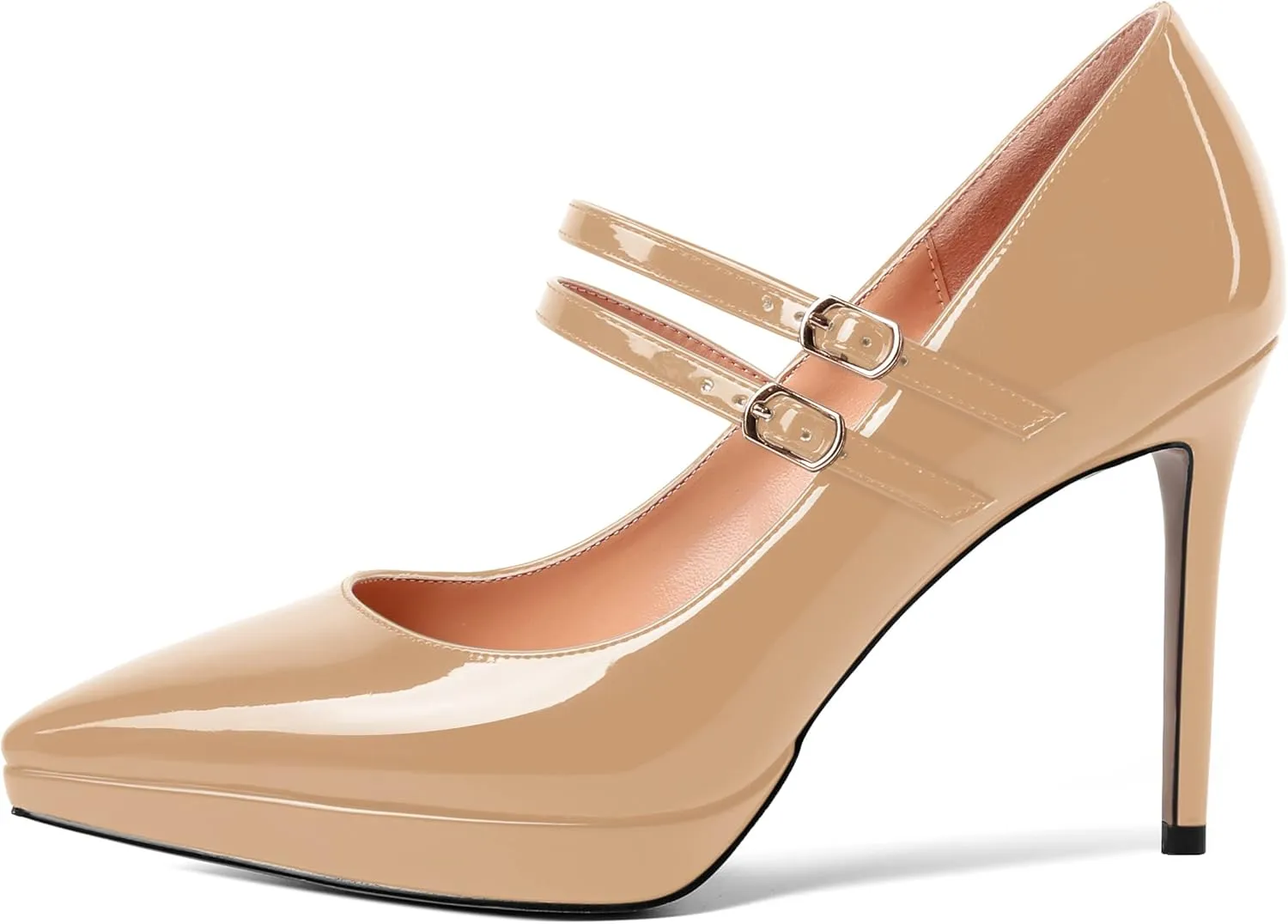 SHOWFOREST Womens Dress Patent Pointed Toe Adjustable Strap Wedding Buckle Stiletto High Heel Pumps Shoes 4 Inch