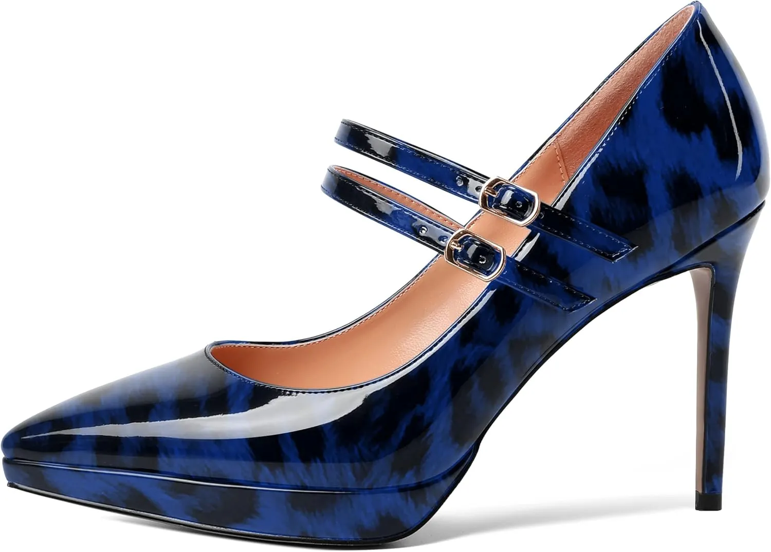 SHOWFOREST Womens Dress Patent Pointed Toe Adjustable Strap Wedding Buckle Stiletto High Heel Pumps Shoes 4 Inch