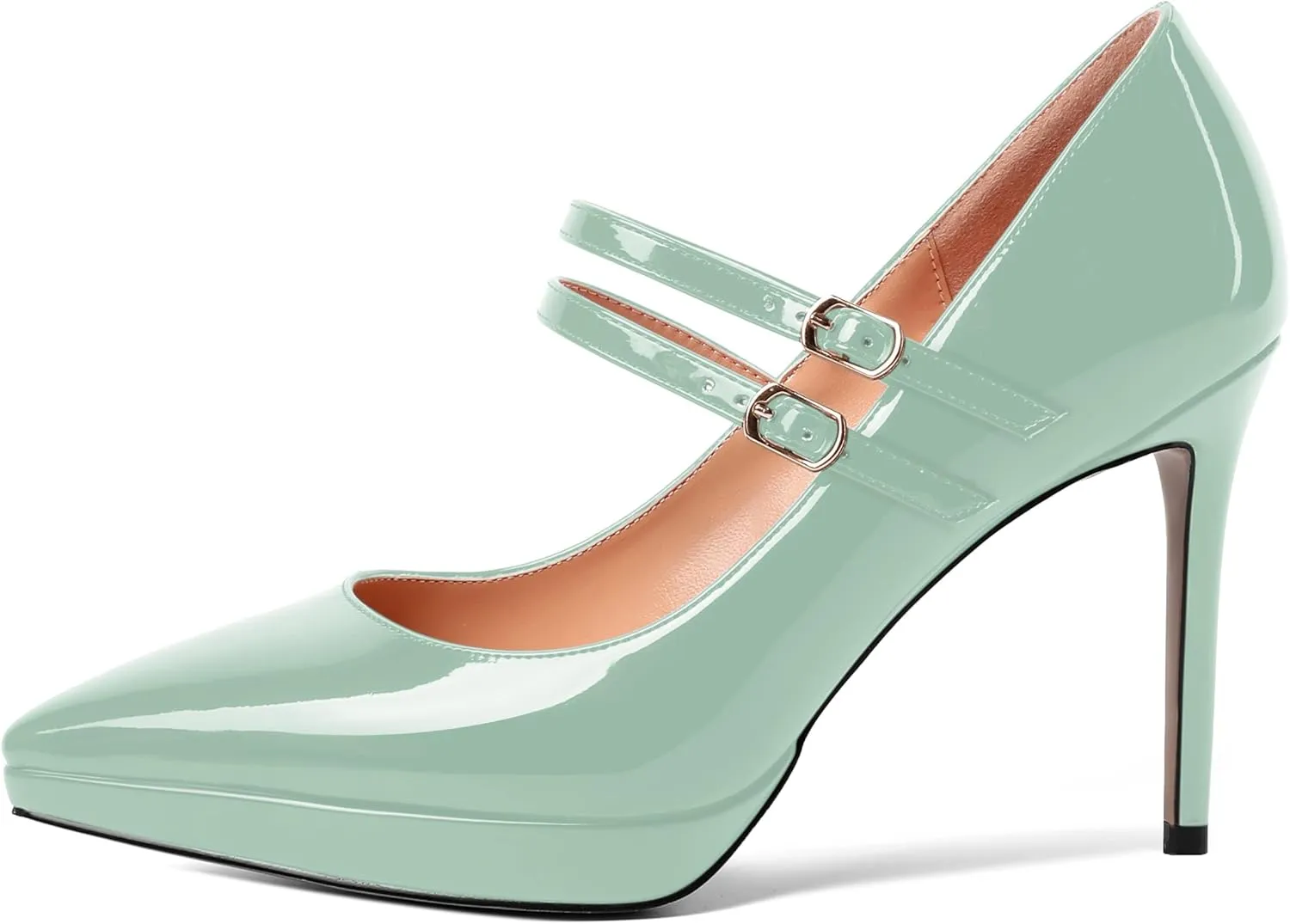 SHOWFOREST Womens Dress Patent Pointed Toe Adjustable Strap Wedding Buckle Stiletto High Heel Pumps Shoes 4 Inch