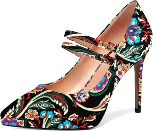 SHOWFOREST Womens Dress Patent Pointed Toe Adjustable Strap Wedding Buckle Stiletto High Heel Pumps Shoes 4 Inch