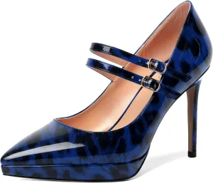 SHOWFOREST Womens Dress Patent Pointed Toe Adjustable Strap Wedding Buckle Stiletto High Heel Pumps Shoes 4 Inch