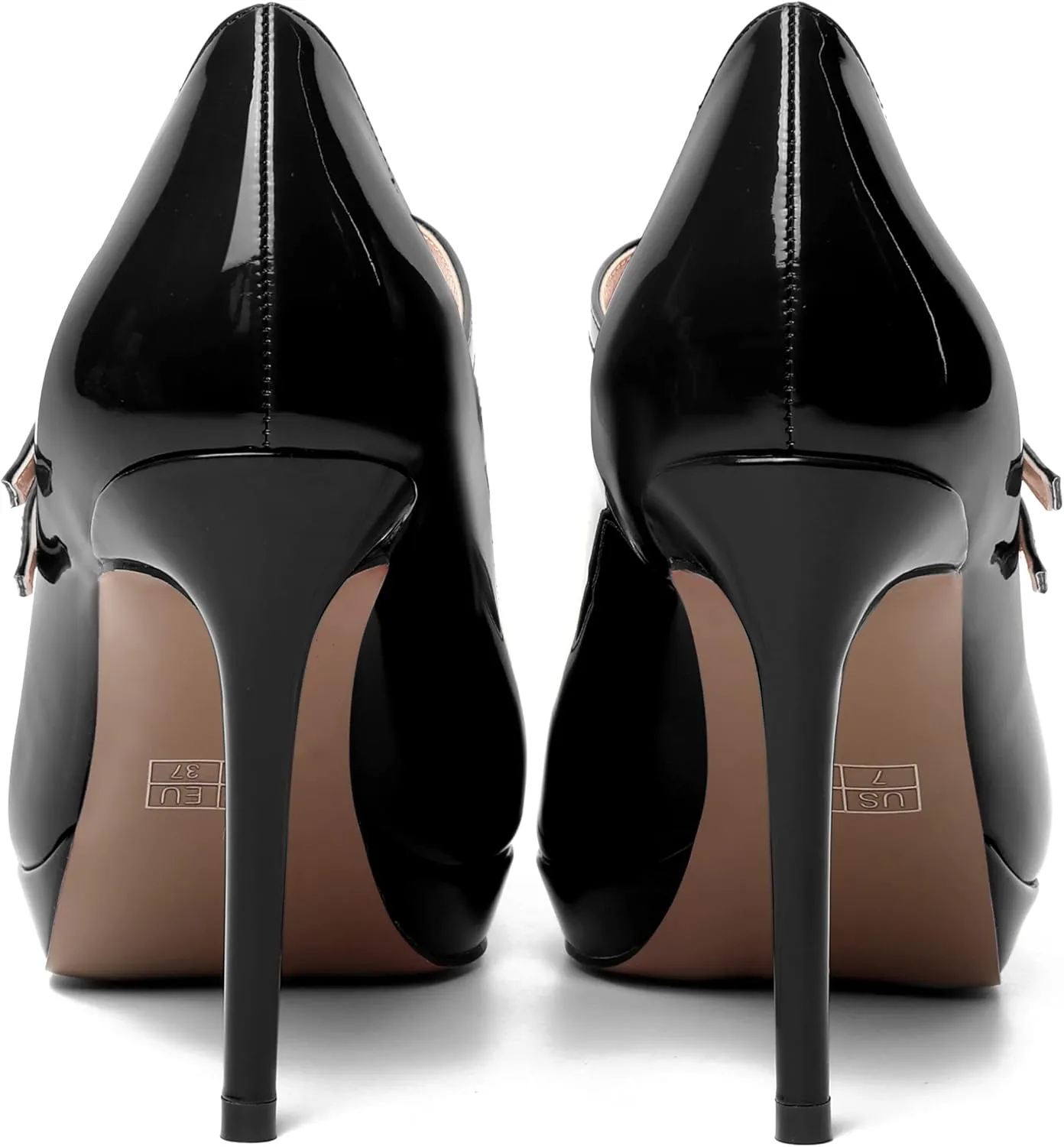 SHOWFOREST Womens Dress Patent Pointed Toe Adjustable Strap Wedding Buckle Stiletto High Heel Pumps Shoes 4 Inch