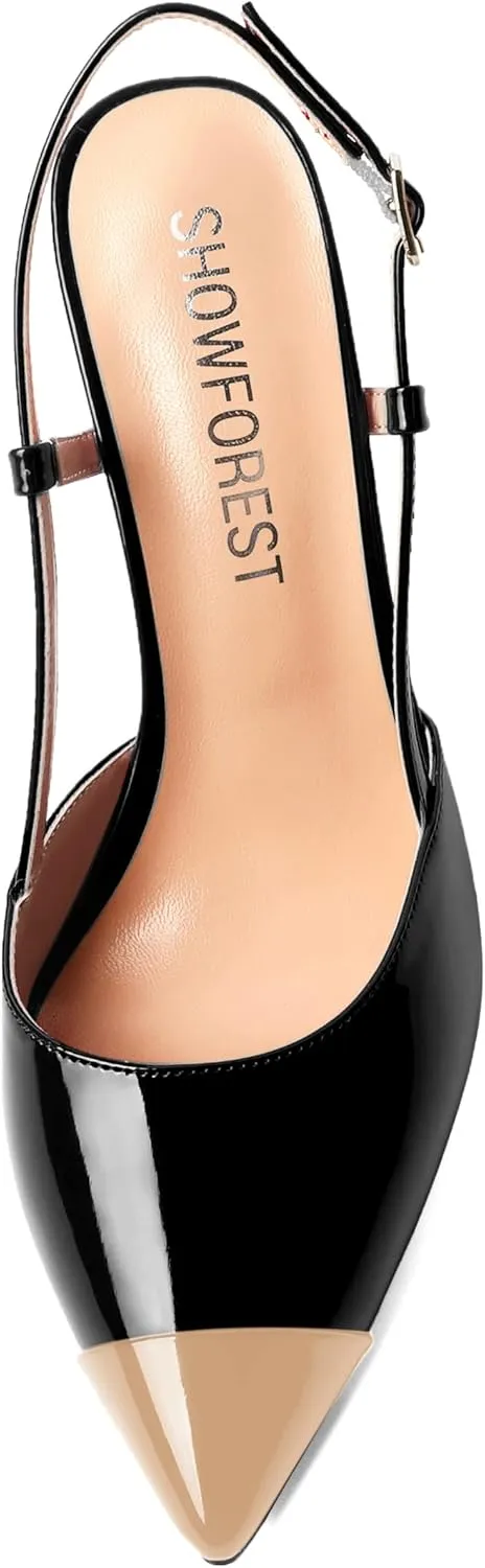 SHOWFOREST Womens Pointed Toe Sexy Buckle Patent Adjustable Strap Evening Stiletto High Heel Pumps Shoes 4 Inch