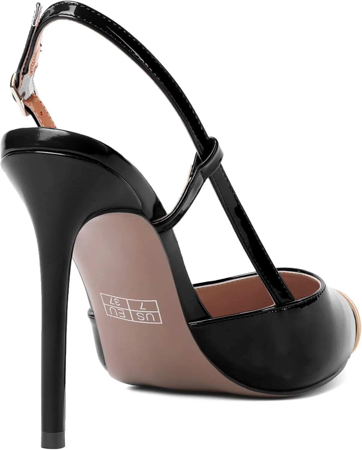 SHOWFOREST Womens Pointed Toe Sexy Buckle Patent Adjustable Strap Evening Stiletto High Heel Pumps Shoes 4 Inch