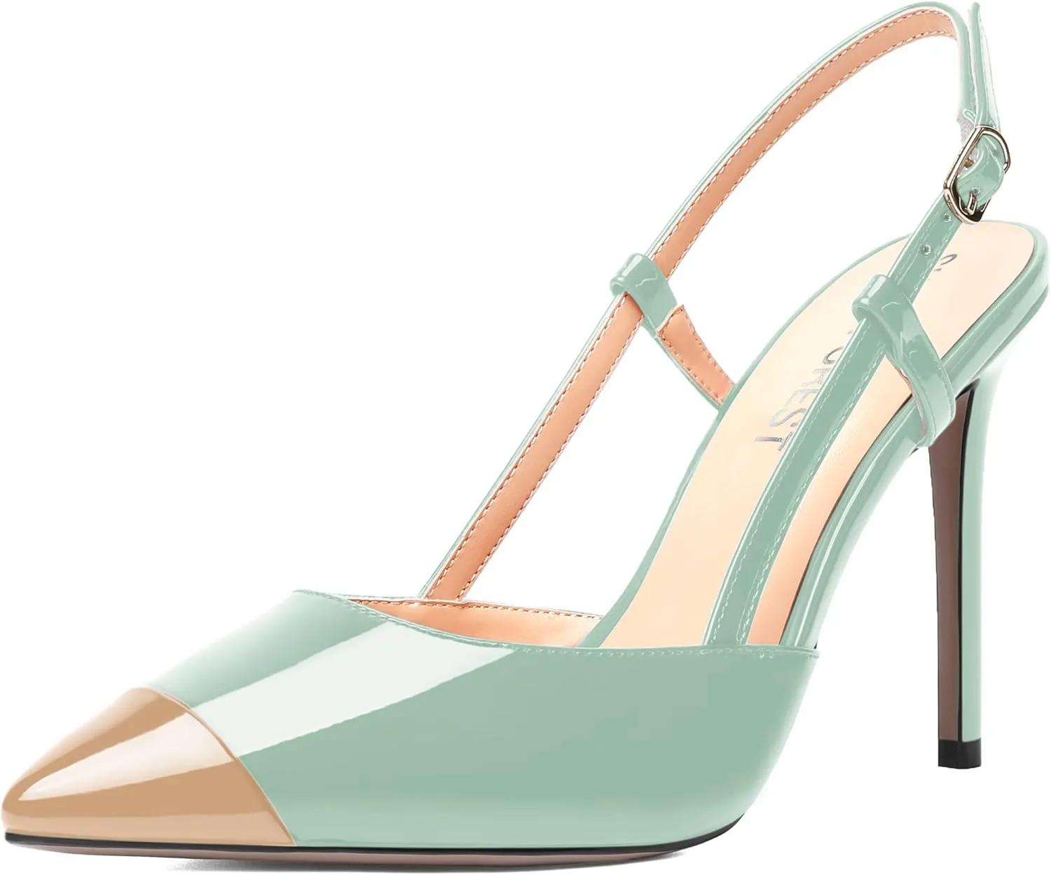 SHOWFOREST Womens Pointed Toe Sexy Buckle Patent Adjustable Strap Evening Stiletto High Heel Pumps Shoes 4 Inch