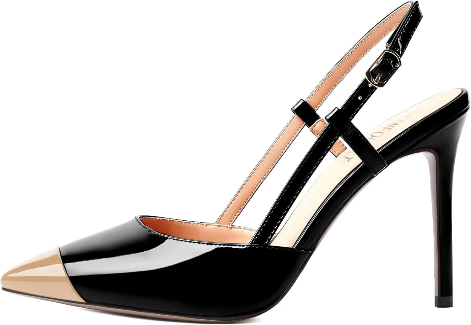 SHOWFOREST Womens Pointed Toe Sexy Buckle Patent Adjustable Strap Evening Stiletto High Heel Pumps Shoes 4 Inch