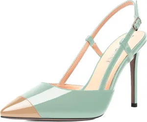 SHOWFOREST Womens Pointed Toe Sexy Buckle Patent Adjustable Strap Evening Stiletto High Heel Pumps Shoes 4 Inch