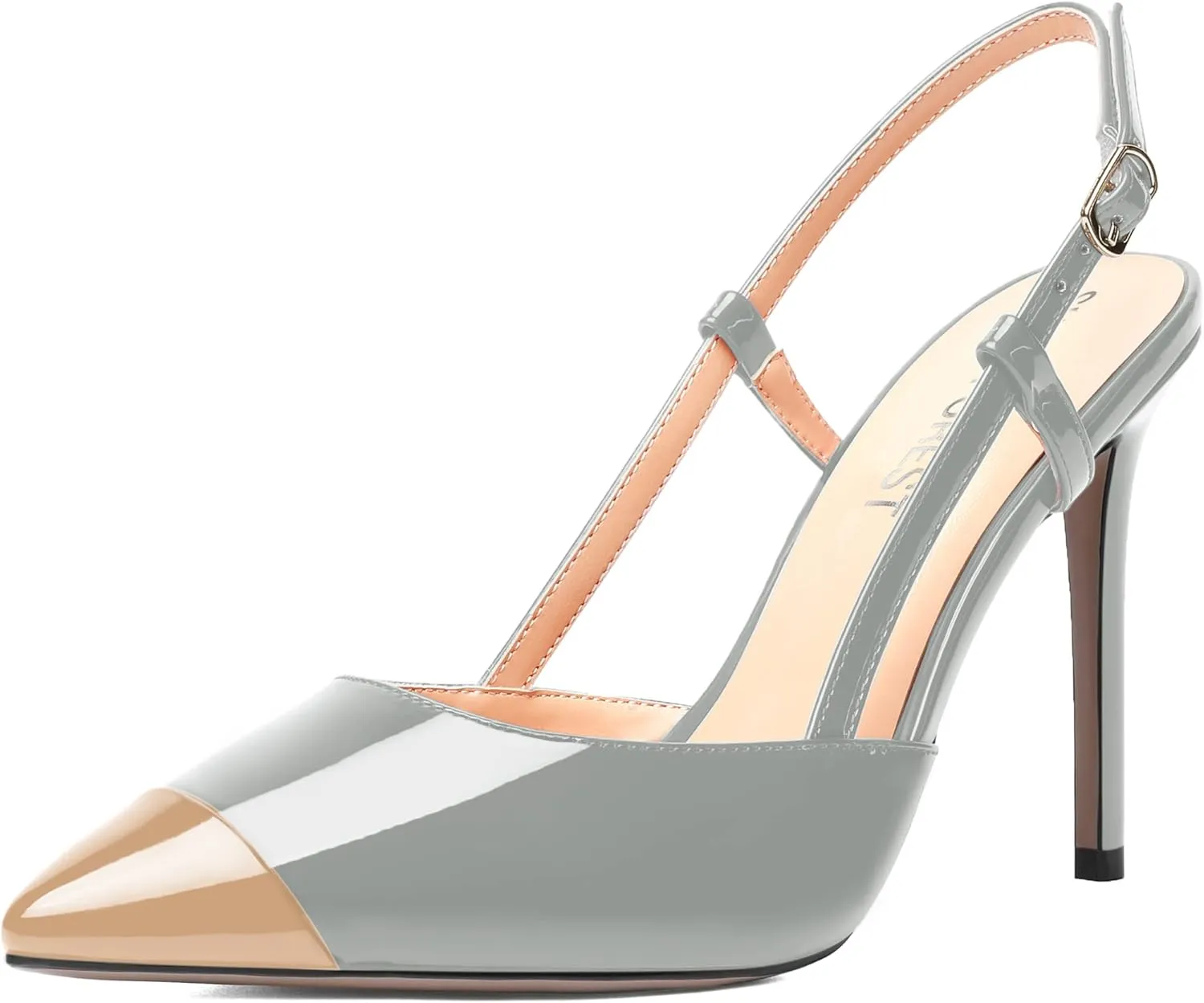 SHOWFOREST Womens Pointed Toe Sexy Buckle Patent Adjustable Strap Evening Stiletto High Heel Pumps Shoes 4 Inch