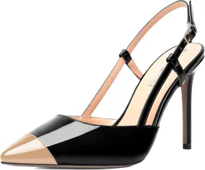 SHOWFOREST Womens Pointed Toe Sexy Buckle Patent Adjustable Strap Evening Stiletto High Heel Pumps Shoes 4 Inch