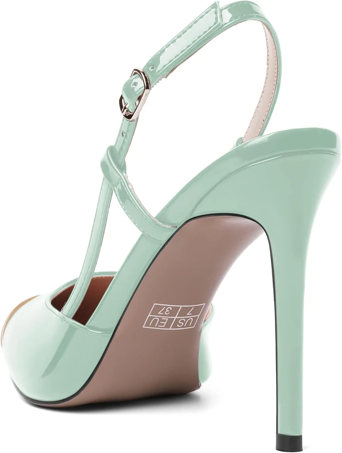 SHOWFOREST Womens Pointed Toe Sexy Buckle Patent Adjustable Strap Evening Stiletto High Heel Pumps Shoes 4 Inch