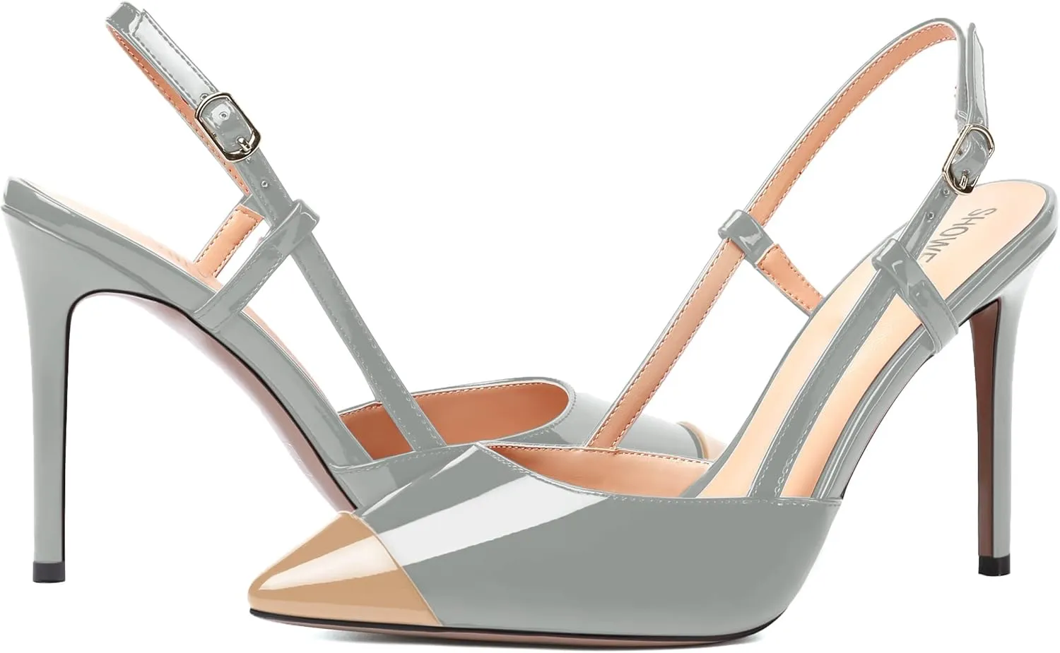 SHOWFOREST Womens Pointed Toe Sexy Buckle Patent Adjustable Strap Evening Stiletto High Heel Pumps Shoes 4 Inch