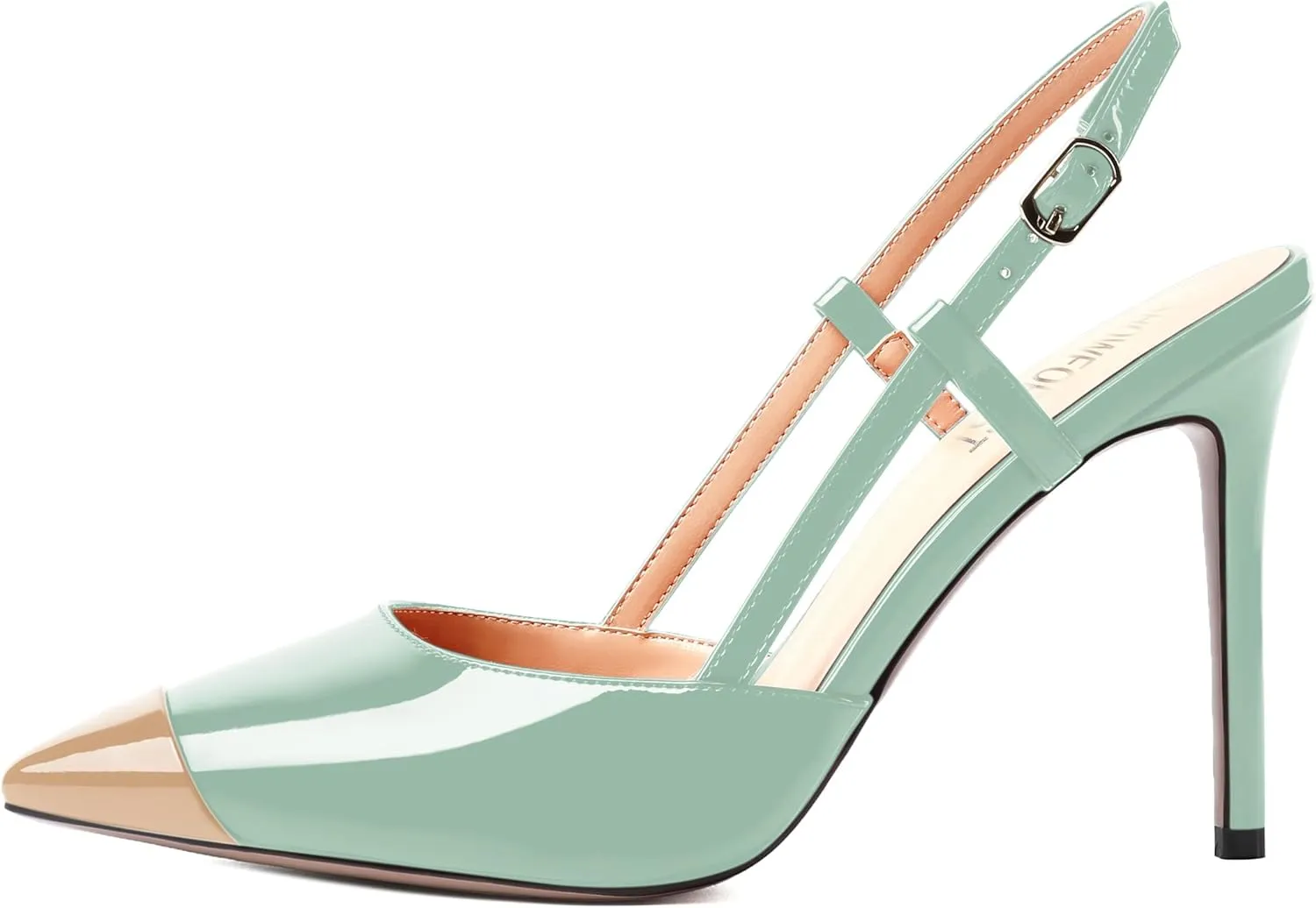 SHOWFOREST Womens Pointed Toe Sexy Buckle Patent Adjustable Strap Evening Stiletto High Heel Pumps Shoes 4 Inch