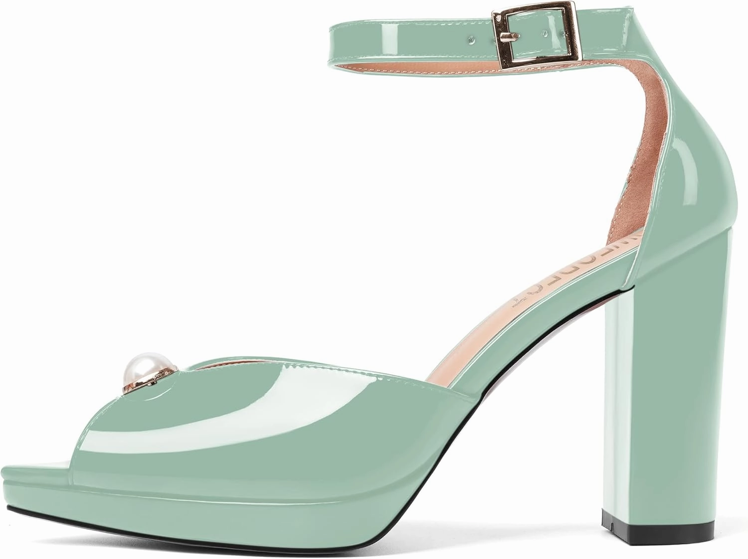 SHOWFOREST Womens Dating Peep Toe Platform Dress Patent Buckle Adjustable Strap Block High Heel Pumps Shoes 4 Inch