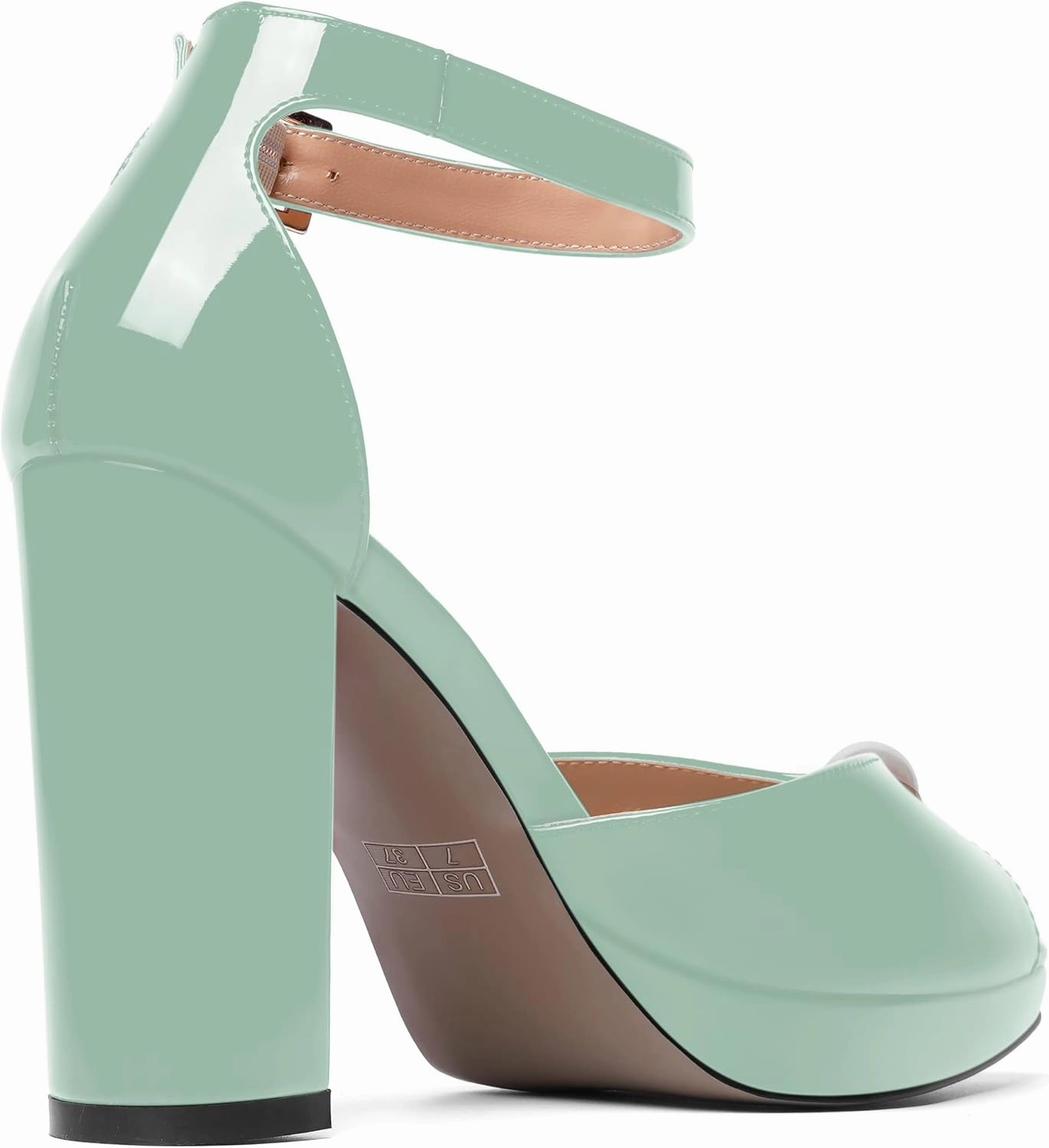 SHOWFOREST Womens Dating Peep Toe Platform Dress Patent Buckle Adjustable Strap Block High Heel Pumps Shoes 4 Inch