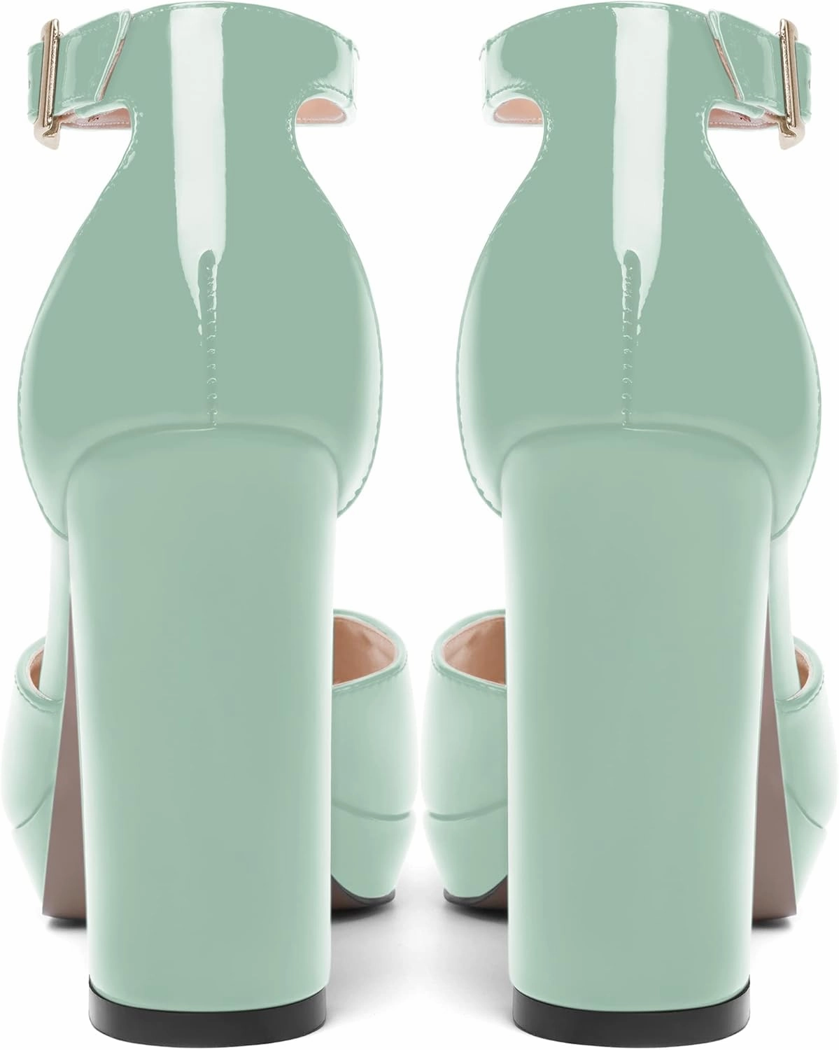 SHOWFOREST Womens Dating Peep Toe Platform Dress Patent Buckle Adjustable Strap Block High Heel Pumps Shoes 4 Inch