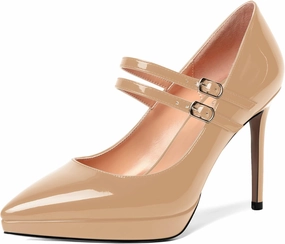 SHOWFOREST Womens Dress Patent Pointed Toe Adjustable Strap Wedding Buckle Stiletto High Heel Pumps Shoes 4 Inch