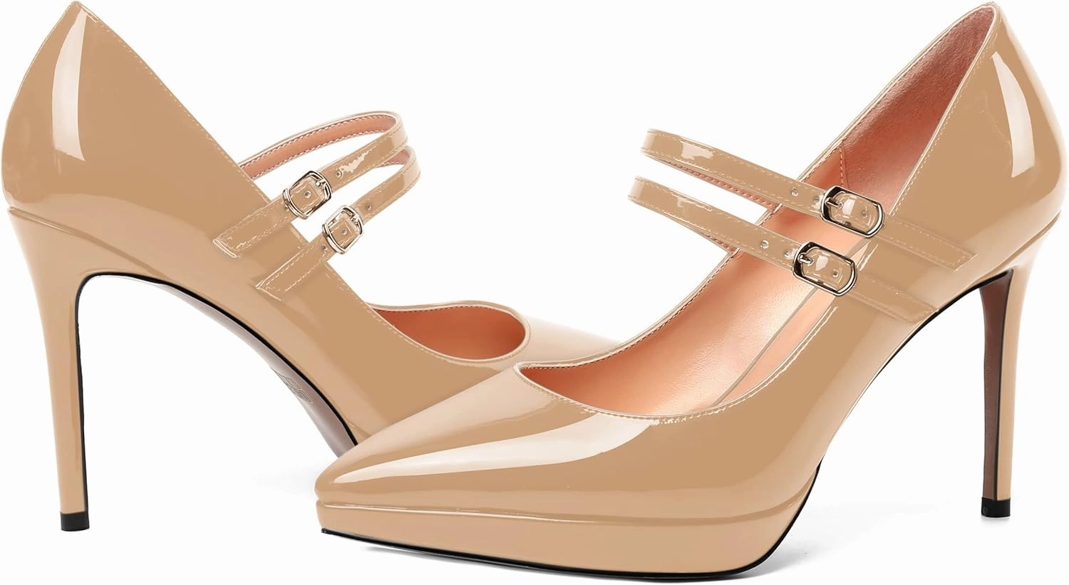 SHOWFOREST Womens Dress Patent Pointed Toe Adjustable Strap Wedding Buckle Stiletto High Heel Pumps Shoes 4 Inch