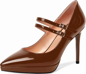 SHOWFOREST Womens Dress Patent Pointed Toe Adjustable Strap Wedding Buckle Stiletto High Heel Pumps Shoes 4 Inch