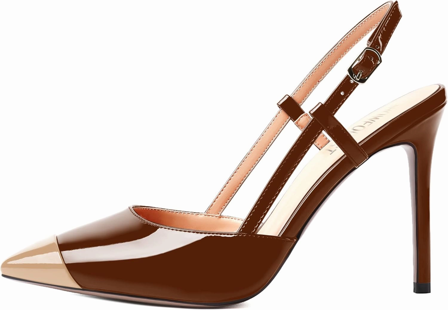 SHOWFOREST Womens Pointed Toe Sexy Buckle Patent Adjustable Strap Evening Stiletto High Heel Pumps Shoes 4 Inch