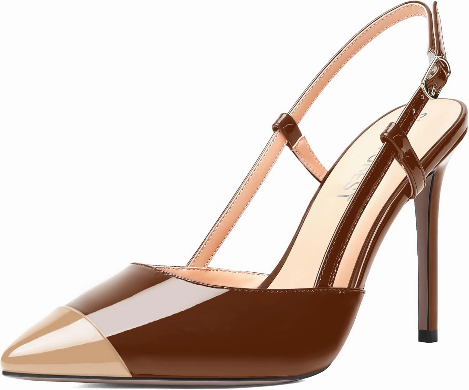 SHOWFOREST Womens Pointed Toe Sexy Buckle Patent Adjustable Strap Evening Stiletto High Heel Pumps Shoes 4 Inch