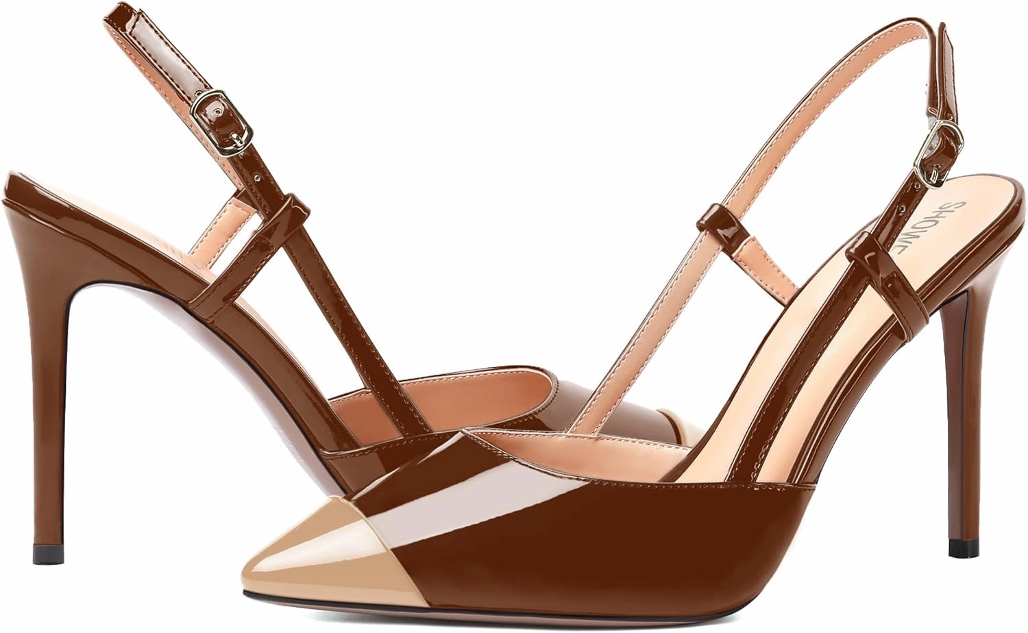 SHOWFOREST Womens Pointed Toe Sexy Buckle Patent Adjustable Strap Evening Stiletto High Heel Pumps Shoes 4 Inch
