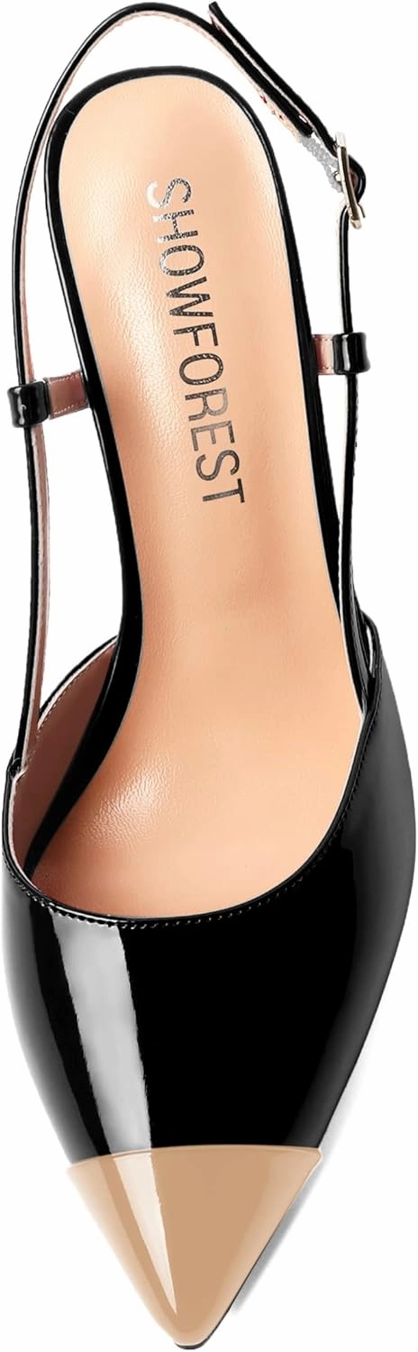 SHOWFOREST Womens Pointed Toe Sexy Buckle Patent Adjustable Strap Evening Stiletto High Heel Pumps Shoes 4 Inch