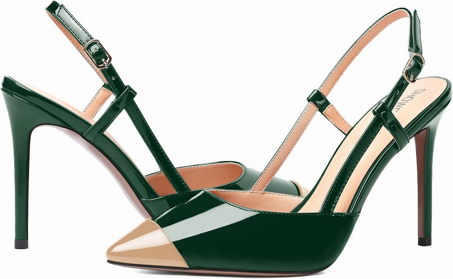 SHOWFOREST Womens Pointed Toe Sexy Buckle Patent Adjustable Strap Evening Stiletto High Heel Pumps Shoes 4 Inch