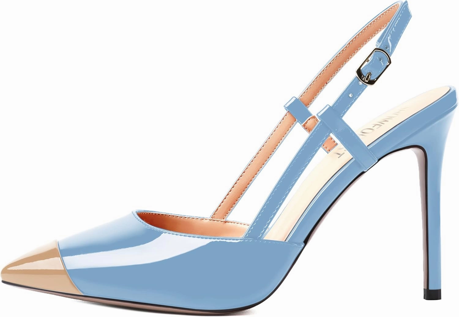 SHOWFOREST Womens Pointed Toe Sexy Buckle Patent Adjustable Strap Evening Stiletto High Heel Pumps Shoes 4 Inch