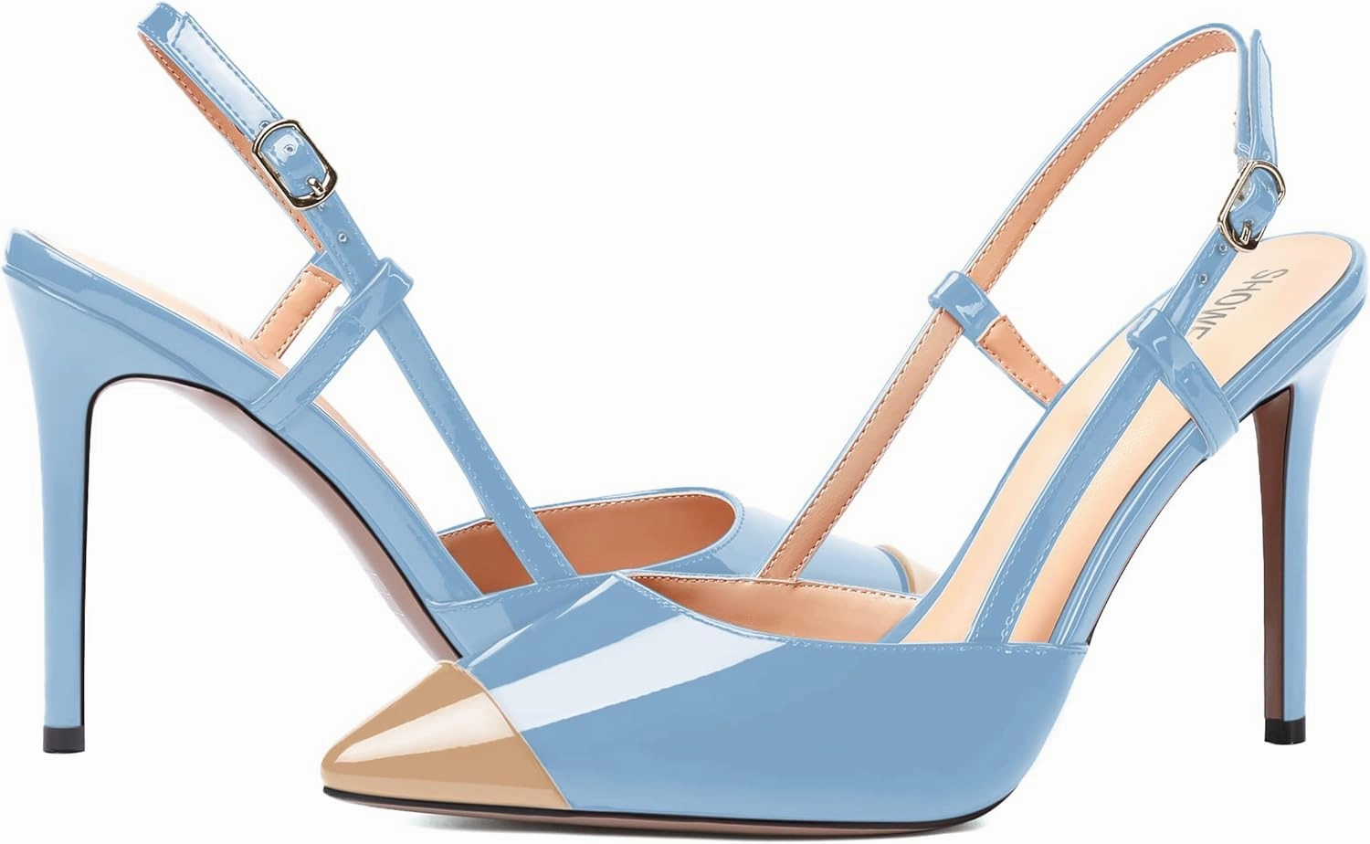 SHOWFOREST Womens Pointed Toe Sexy Buckle Patent Adjustable Strap Evening Stiletto High Heel Pumps Shoes 4 Inch