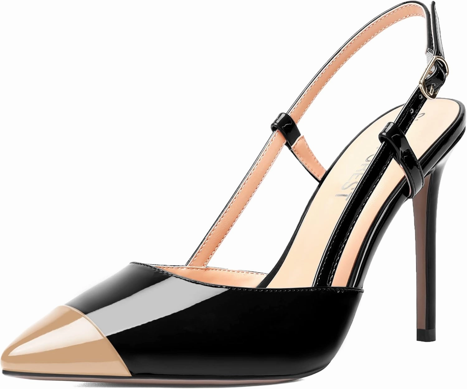SHOWFOREST Womens Pointed Toe Sexy Buckle Patent Adjustable Strap Evening Stiletto High Heel Pumps Shoes 4 Inch