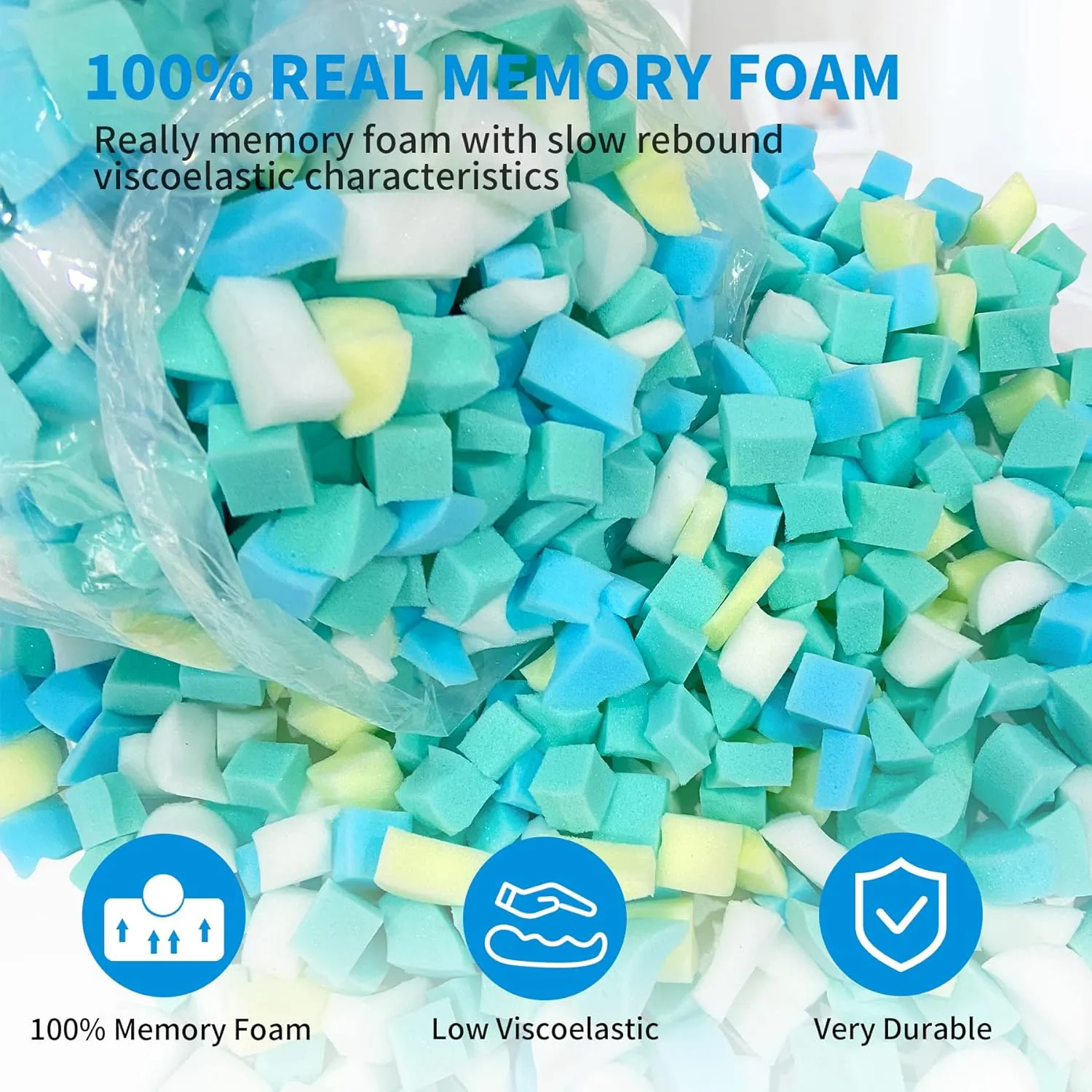 Shredded Memory Foam Filling 5lbs for Bean Bag Filler, Without Added Gel Particles, Premium Soft Refill and Great for Stuffing, Multi Color and Shape