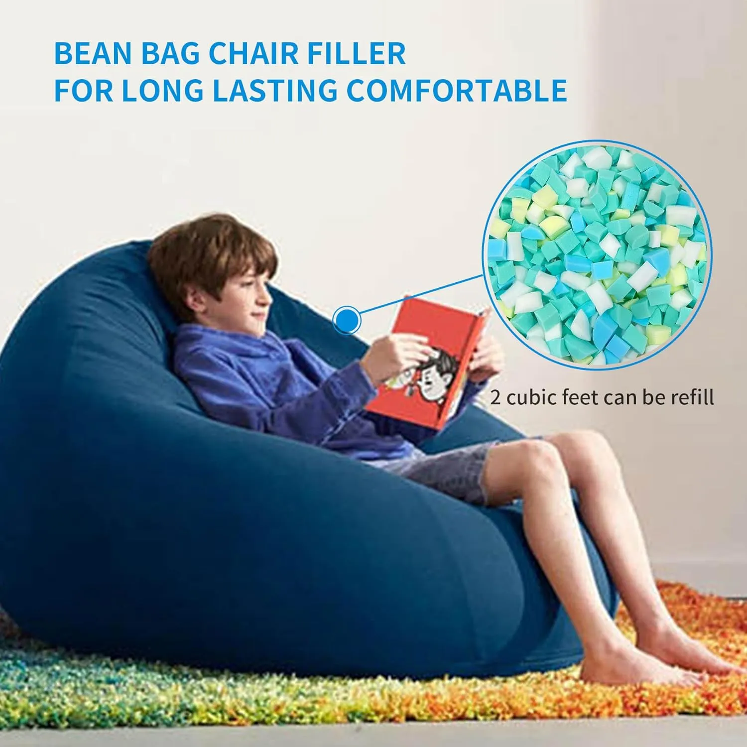 Shredded Memory Foam Filling 5lbs for Bean Bag Filler, Without Added Gel Particles, Premium Soft Refill and Great for Stuffing, Multi Color and Shape