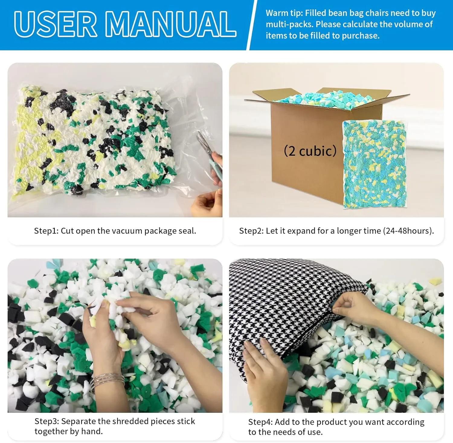 Shredded Memory Foam Filling 5lbs for Bean Bag Filler, Without Added Gel Particles, Premium Soft Refill and Great for Stuffing, Multi Color and Shape