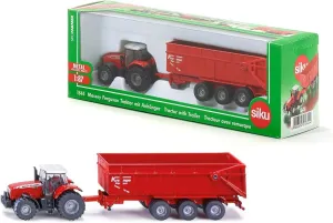 Siku 1844, Massey Ferguson Tractor with Trailer, 1:87, Metal/Plastic, Red, Tiltable Trailer