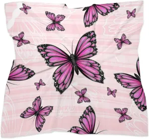 Silk Like Scarf for Women,Pink And Purple Butterflies Square Satin Neck Scarf Head Scarf Hair Wrap Handbag Accessories 25x25 inches