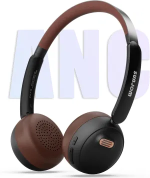 Sirius Over-Ear Noise Cancelling Headphone 70H Playtime Wireless ANC/ENC Bluetooth Retro On Ear Hybrid Headphones Lightweight with Built-in Microphone for Kids Students Sports Gym-Black
