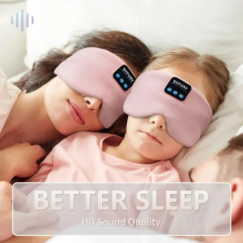 Sleep Mask Bluetooth Headphones Soft Wireless Headband Eye Mask Blackout with Microphone (Pink)