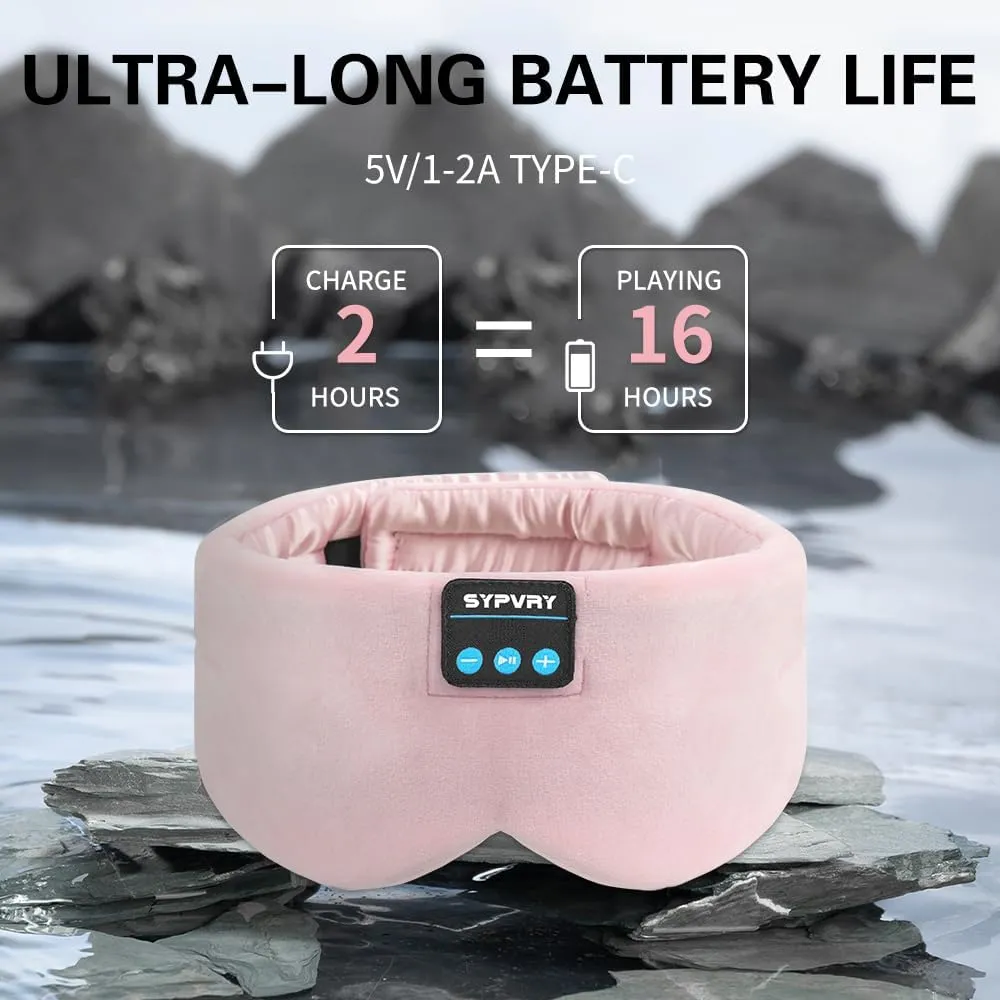 Sleep Mask Bluetooth Headphones Soft Wireless Headband Eye Mask Blackout with Microphone (Pink)