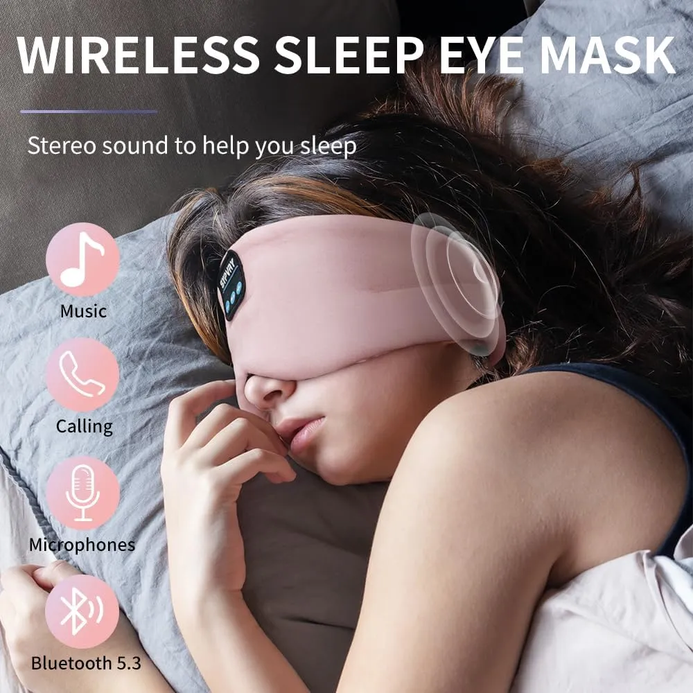 Sleep Mask Bluetooth Headphones Soft Wireless Headband Eye Mask Blackout with Microphone (Pink)