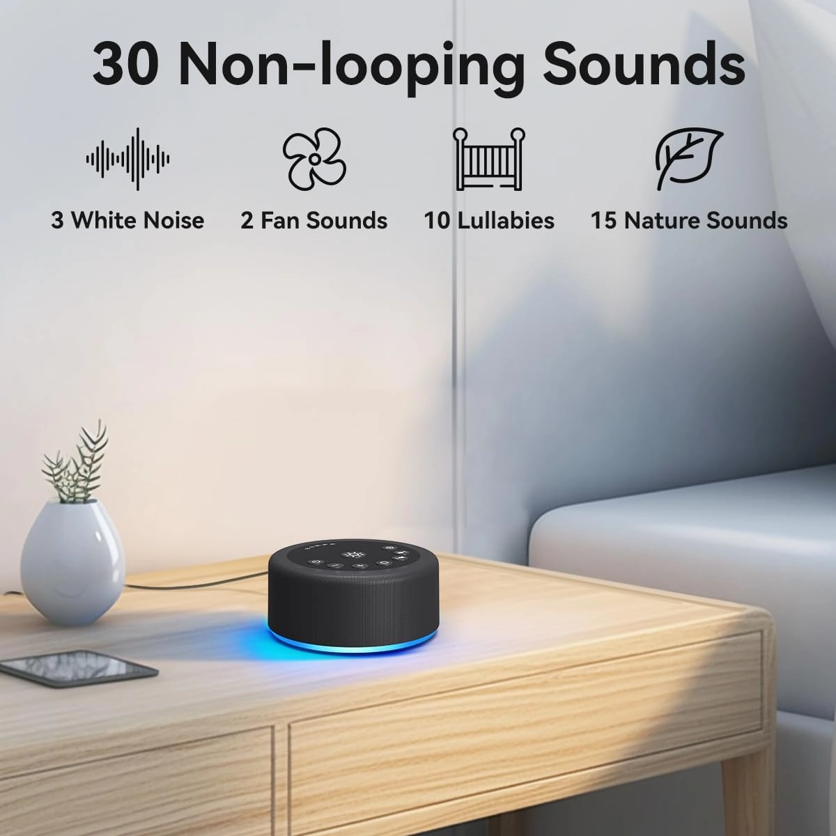 Sleep Sound Machine White Noise Machine with 30 Non Looping Sounds 12 Night light Colors with 5 Timers 36 Adjustable Volume Memory Function Brown Noise Machine for Baby kid Adult & Home Nursery Travel
