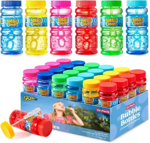 Sloosh 24 Pack Assorted Colors Bubble Solution Bottles with Wand (4 Oz) for Kids' Bubble Toys Summer Activity, Easter, and Assortment Party Favors