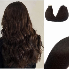Smavida 50g Tape in Hair Extensions #2 Dark Brown Real Human Hair Extensions 12Inch Tape in Soft Straight Skin Weft Natural Hair Extensions for Women