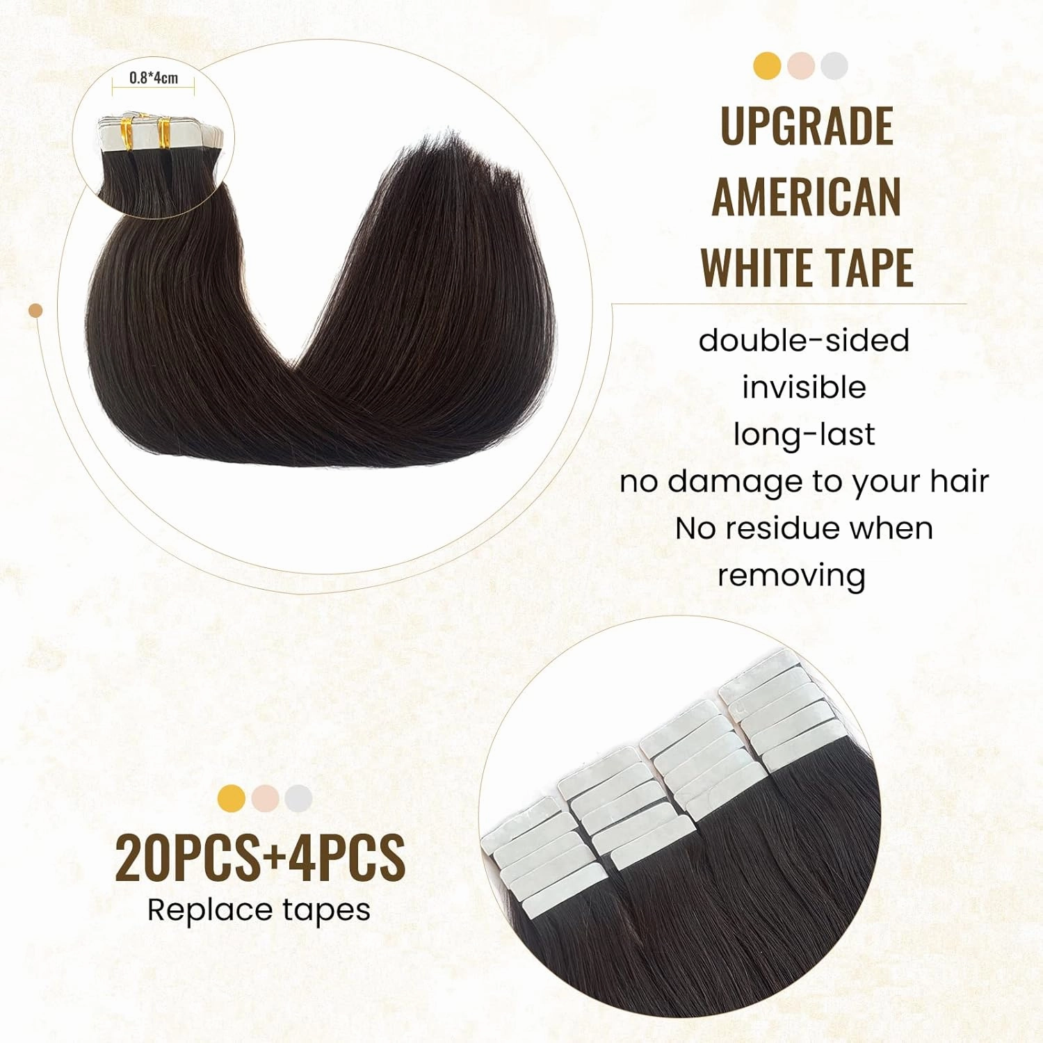 Smavida 50g Tape in Hair Extensions #2 Dark Brown Real Human Hair Extensions 12Inch Tape in Soft Straight Skin Weft Natural Hair Extensions for Women