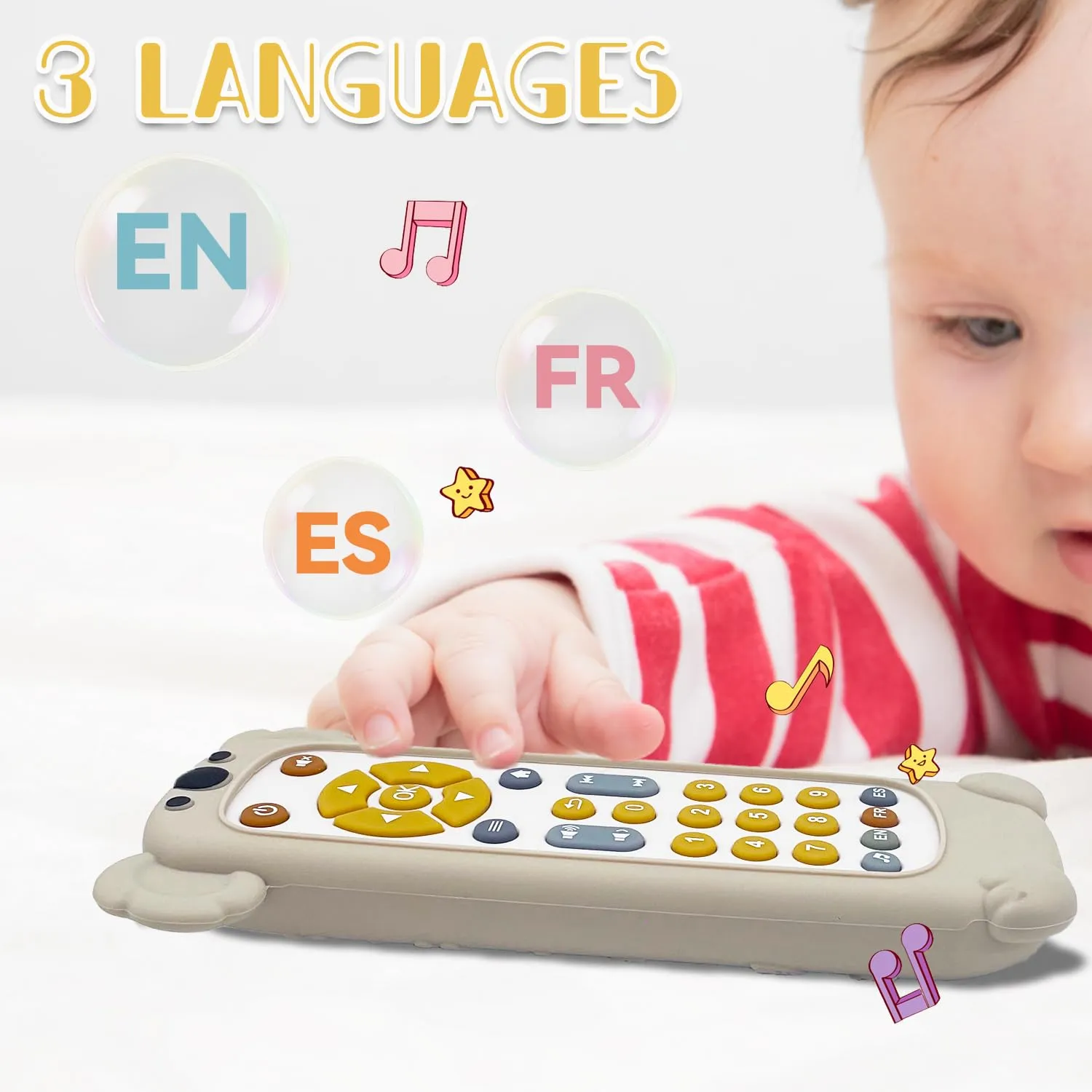Soft Silicone Musical Teething Toys for Toddlers, Babies, Boys, Girls, 6-12 Months Baby Remote Control Shape Molar Teether Chew Toys Set Gift (Koala)