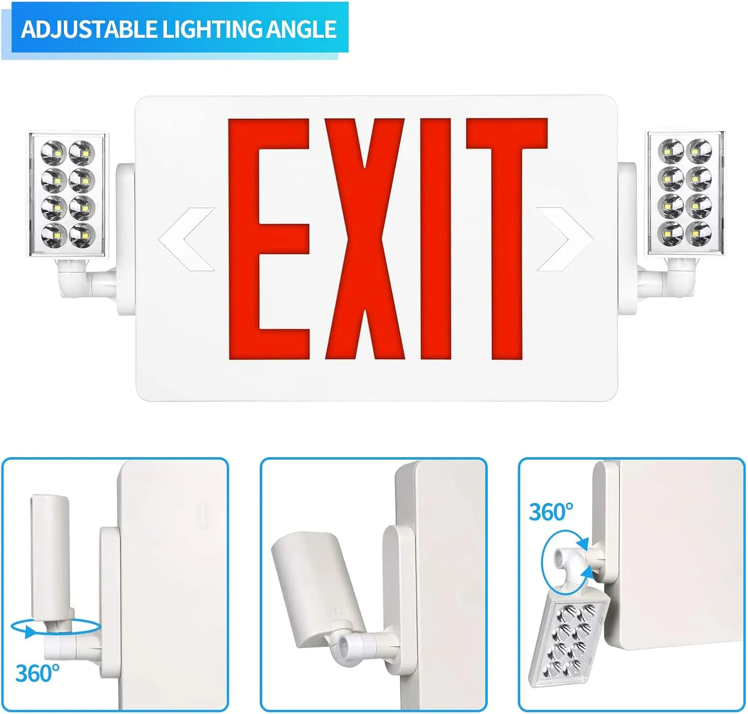 SPCETSUN 2 Packs Red Exit Sign With Emergency Lights, LED Battery Backup, UL Listed, AC 120/277V, Double Face Commercial Light Combo for Business