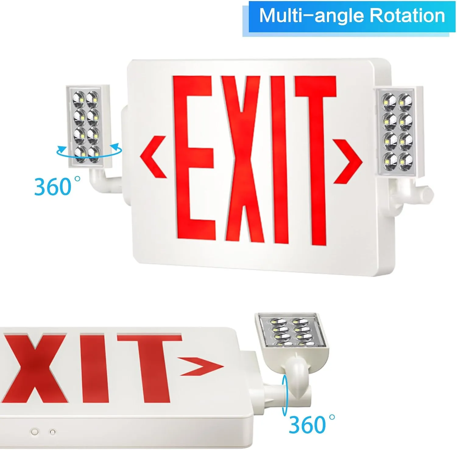 SPCETSUN 2 Packs Red Exit Sign With Emergency Lights, LED Battery Backup, UL Listed, AC 120/277V, Double Face Commercial Light Combo for Business